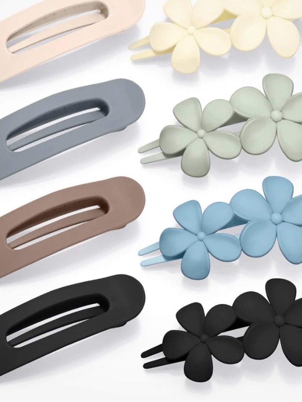 Matte Floral Snap Hair Clip Set - Black, Blue, Gray, Brown, Cream, Green